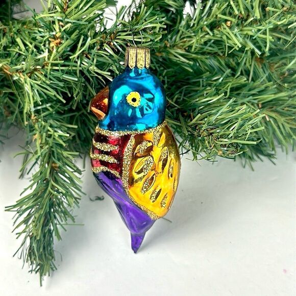 Colorful Parrot Blown Glass Christmas Ornament Czech Republic - Picture 2 of 9